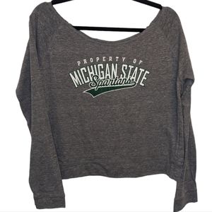 MSU Michigan State Spartans Gray Pullover Off Shoulder XL 🏈💚